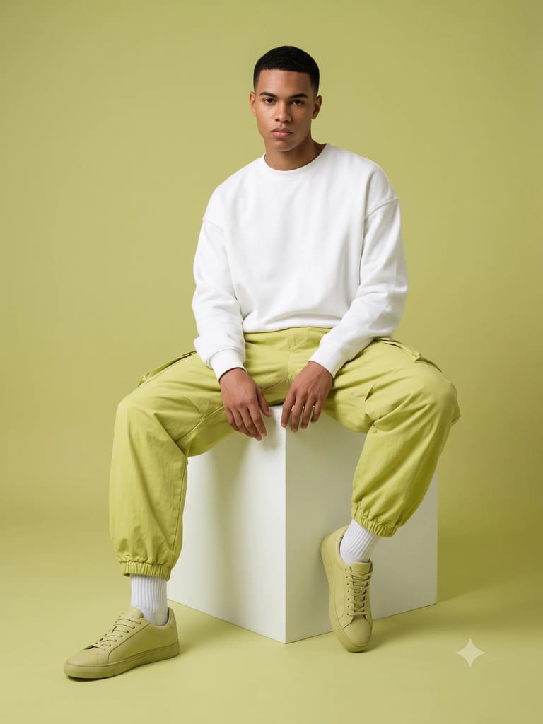 Bold Lemon Green Studio Fashion Portrait (Variation 3)