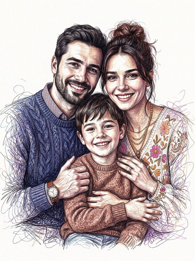 Colorful Scribble Art Style Family Portrait (Variation 12)