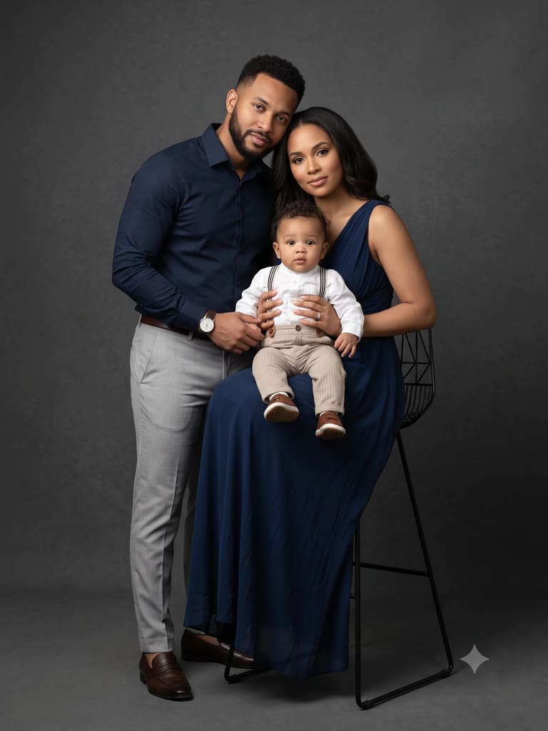 Classic Navy Outfit Family Studio Photography Portrait (Variation 3)
