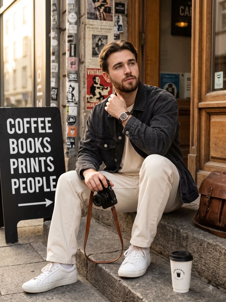Boy Sitting Casually with DSLR Camera Portrait (Variation 2)