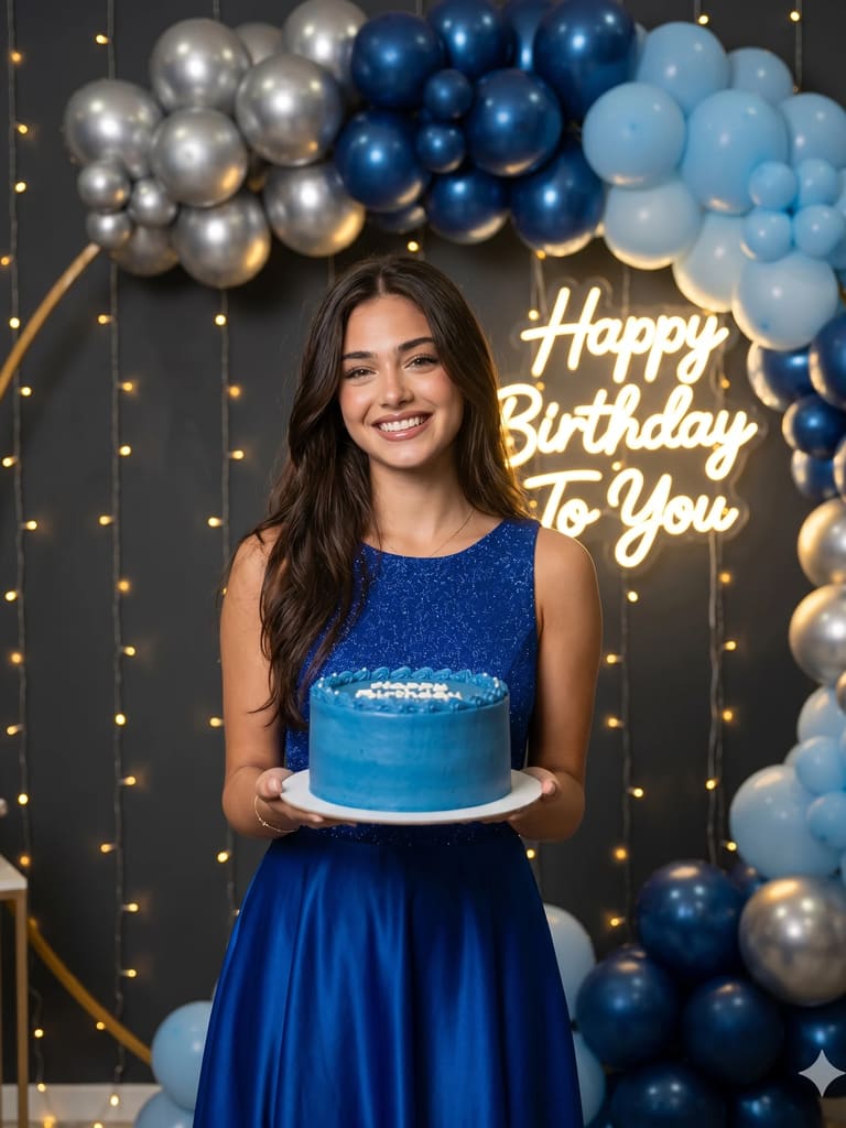 Blue-themed Birthday Celebration Portrait (Variation 2)
