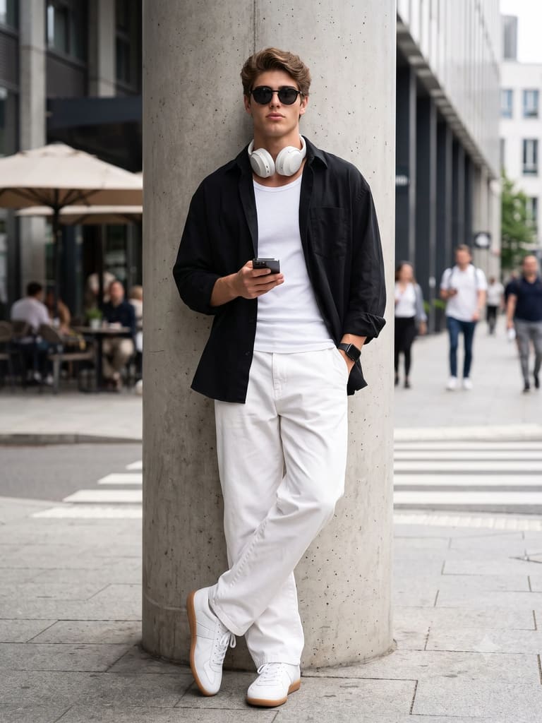 Urban Street Style Boy Leaning on Pillar Portrait (Variation 3)