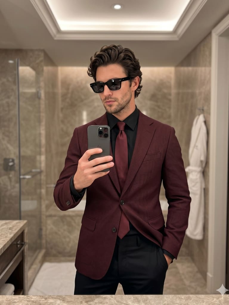 Mirror Selfie with Maroon Tie and Shades