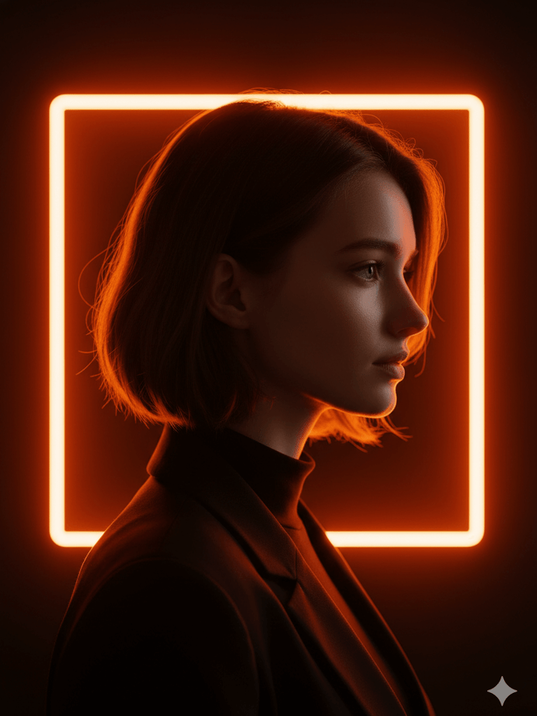 Amber Side Profile Glowing Square Frame Portrait (Variation 2)