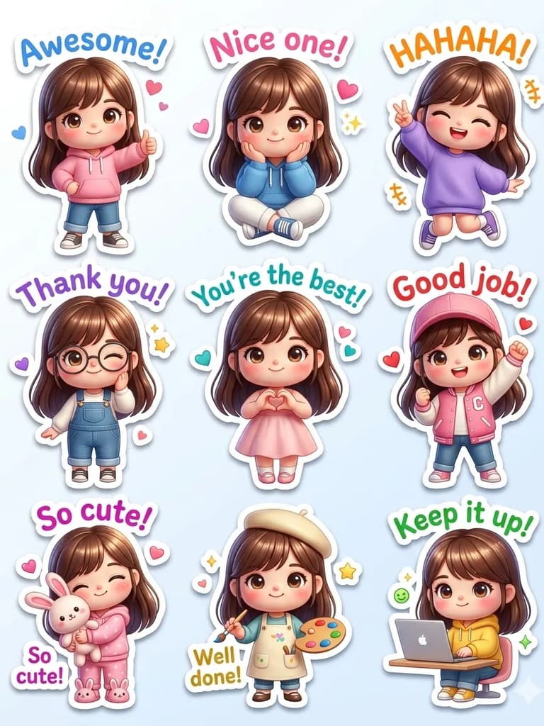 Chibi Girl Expression Pack Portrait (Variation 2)