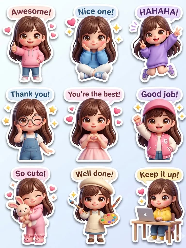 Chibi Girl Expression Pack Portrait (Variation 3)