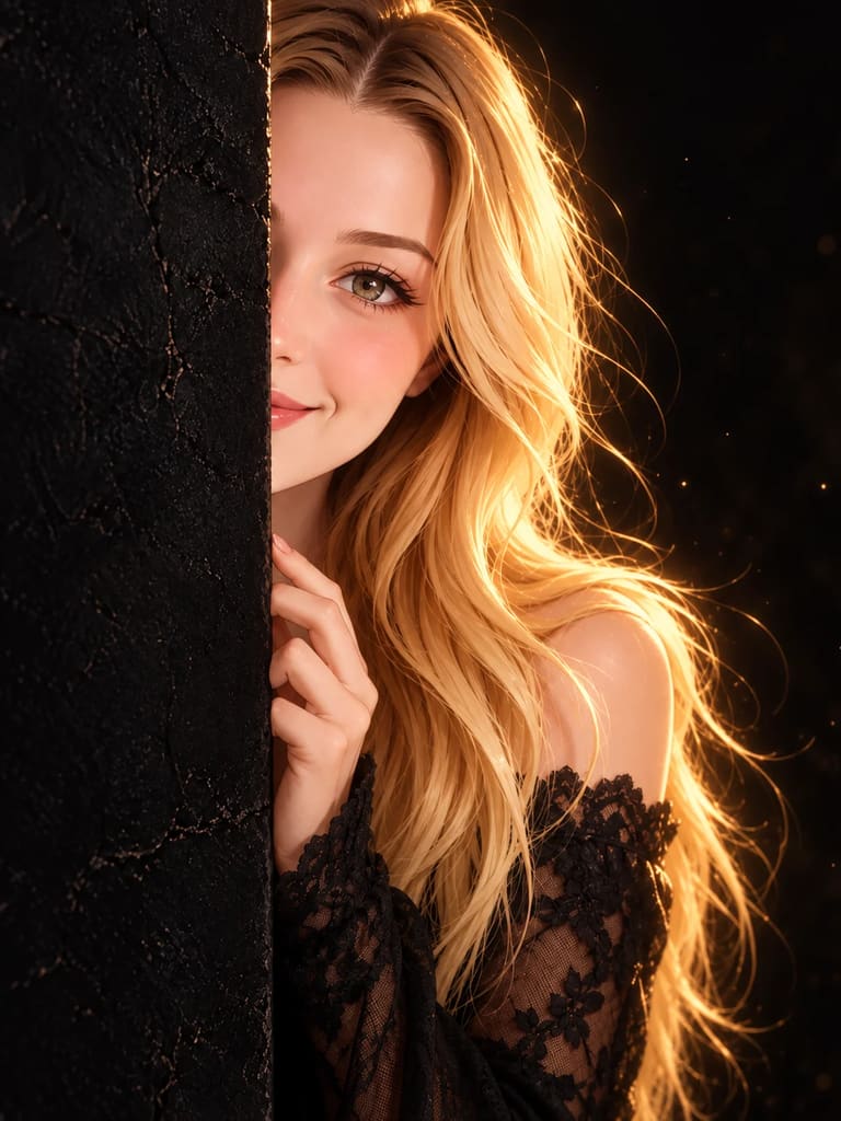 Cinematic Anime Girl Peeking Around the Wall (Variation 1)