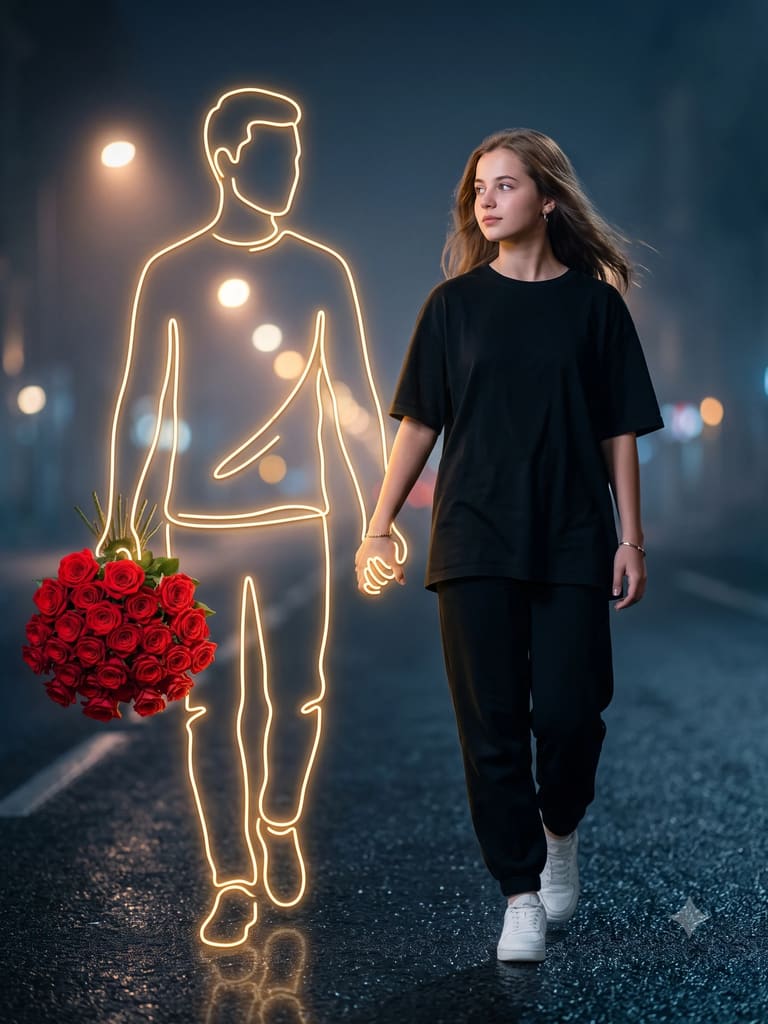 Girl Walking with Glowing Boy Portrait (Variation 3)