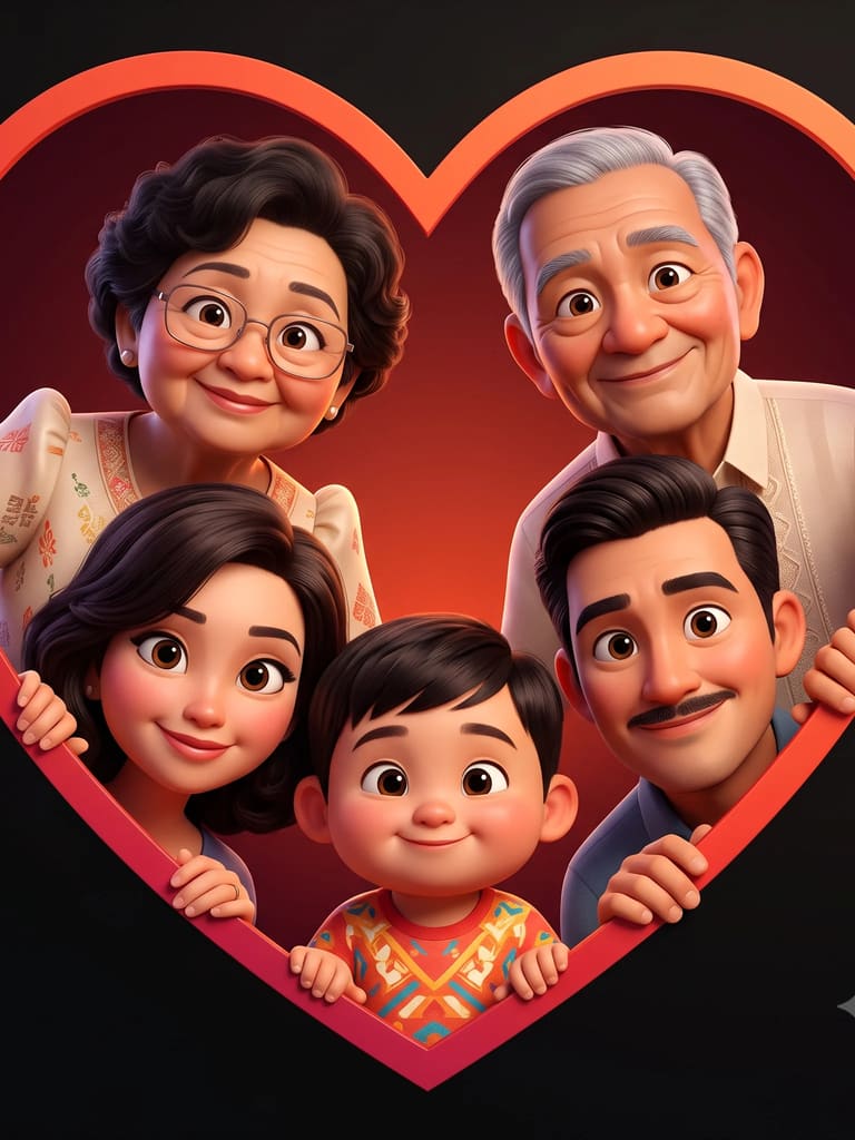 3d Animated Family Portrait in Heart Frame Portrait (Variation 3)