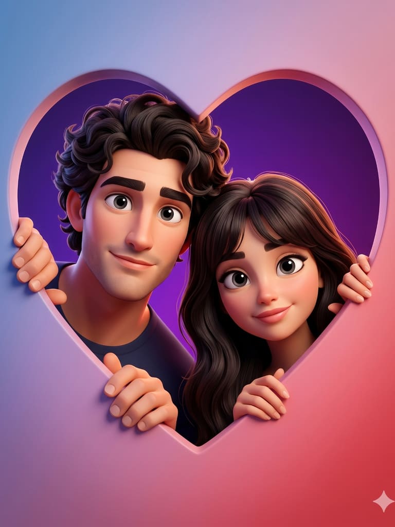 Animated Couple Peeking Through a Heart
