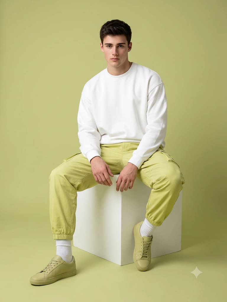 Bold Lemon Green Studio Fashion Portrait (Variation 2)