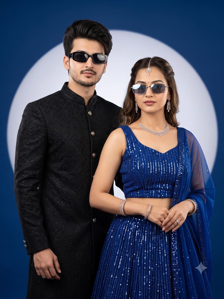 Modern Indian Ethnic Couple Editorial Studio Portrait (Variation 2)