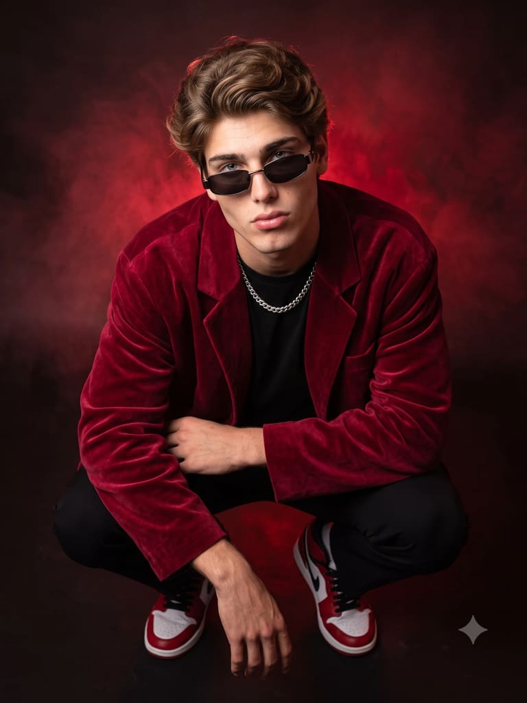 Man in Red Velvet Coat Fashion Portrait (Variation 1)