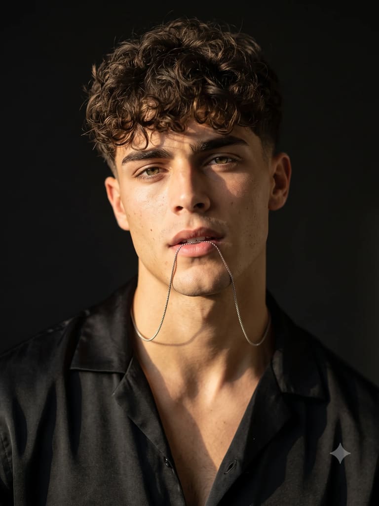 Dark Cinematic Chain Necklace Male Model Portrait (Variation 3)