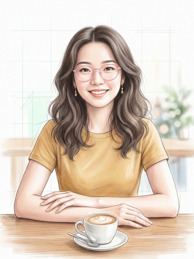 Soft Pastel Aesthetic Cafe Girl Illustration (Variation 3)