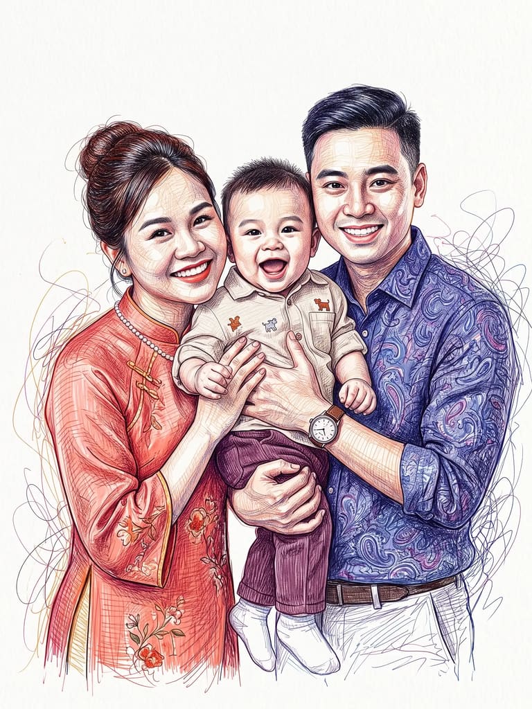 Colorful Scribble Art Style Family Portrait (Variation 8)