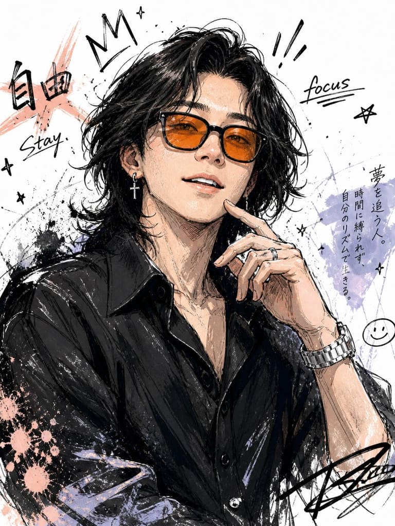 Trendy Anime Style Grunge Portrait Illustration