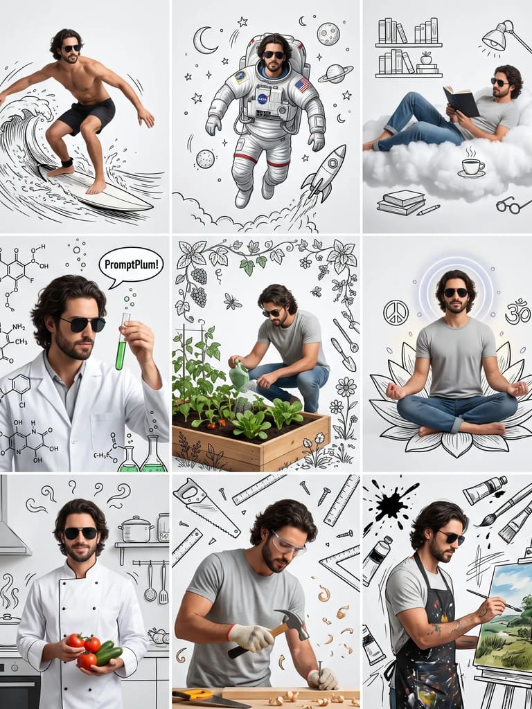 Man Doodle Line Art Collage Prompt