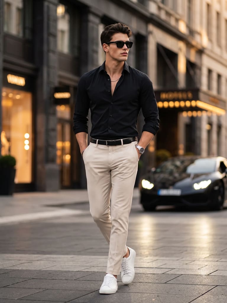 Stylish Man Walking in Luxury City Street Portrait (Variation 1)