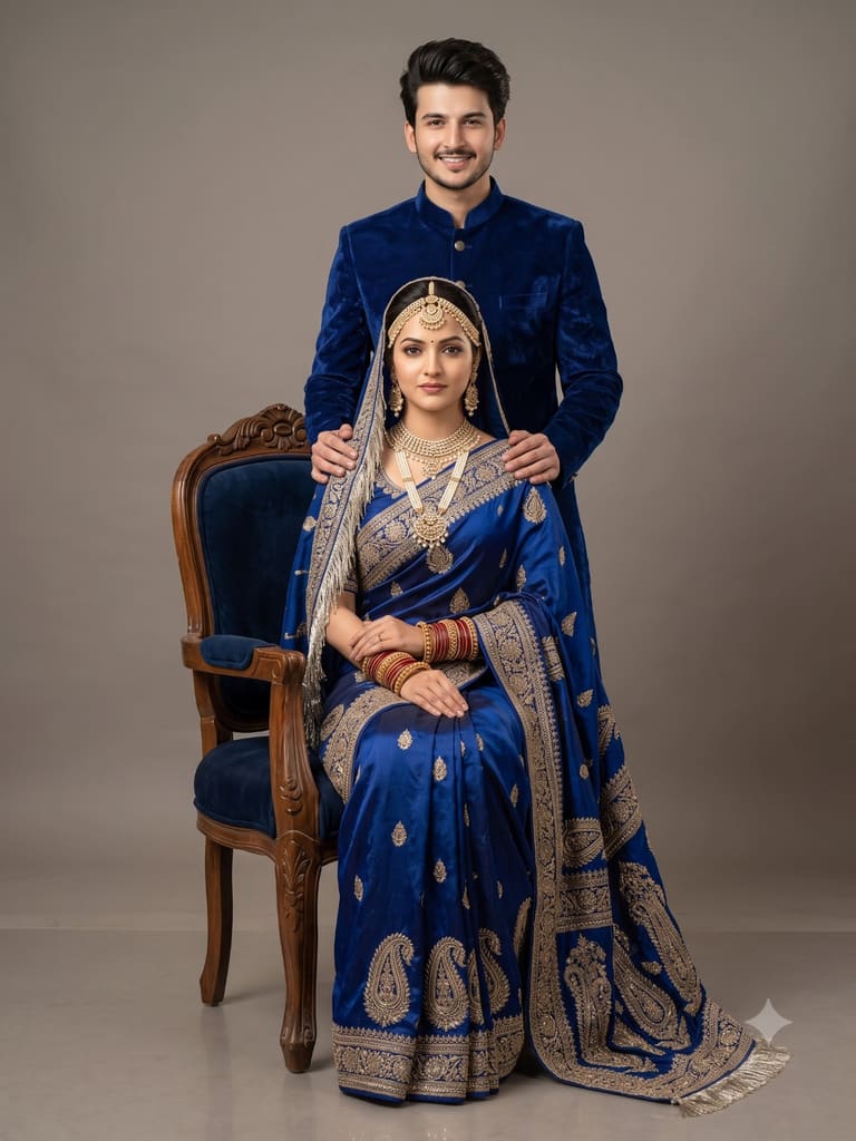 Royal Blue Elegance: Traditional Portrait
