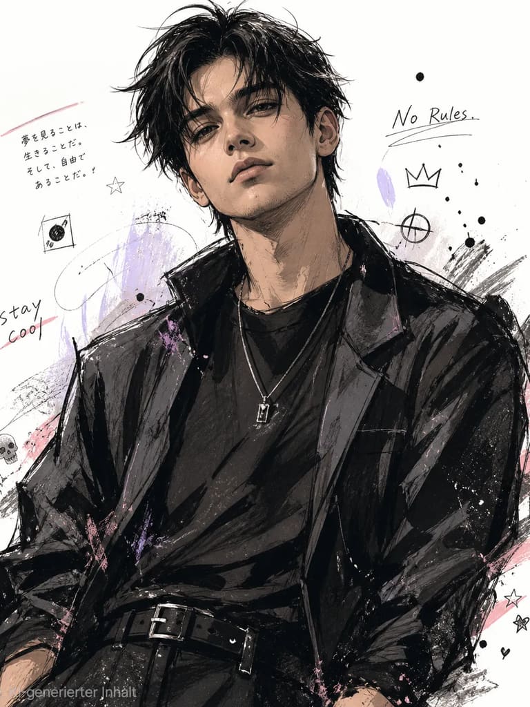 Trendy Anime Grunge Style Portrait Illustration (Variation 8)