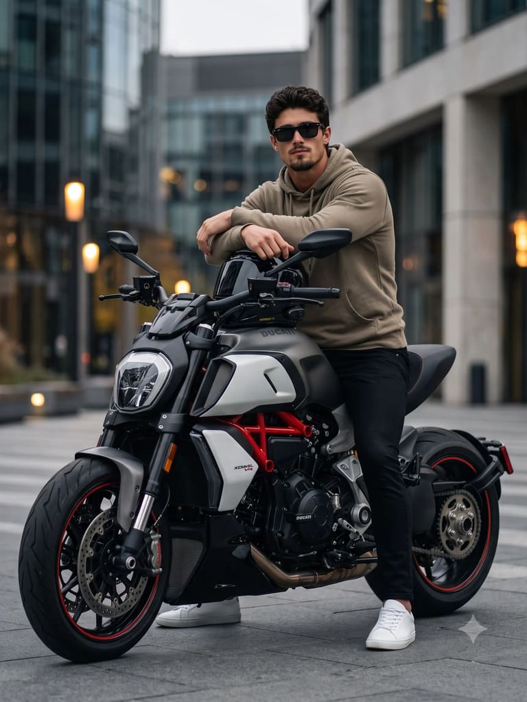 Cinematic Ducati Motorcycle Biker Portrait (Variation 2)