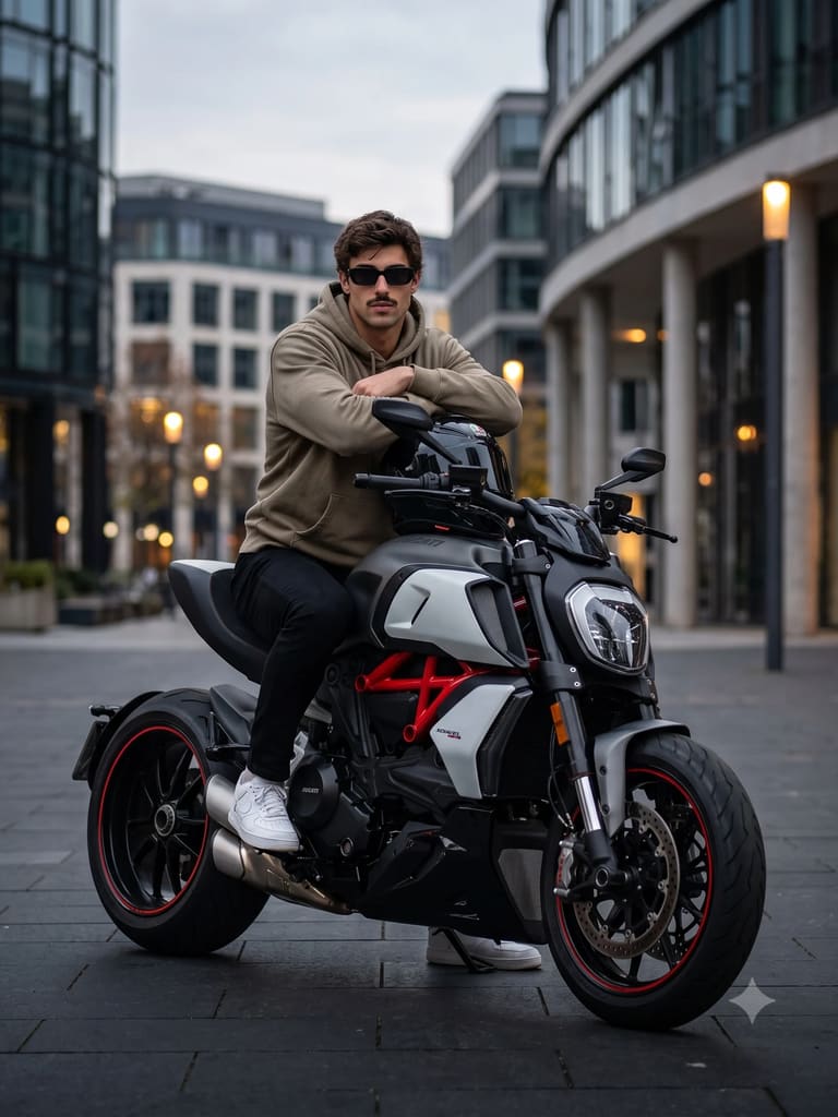 Cinematic Ducati Motorcycle Biker Portrait (Variation 1)