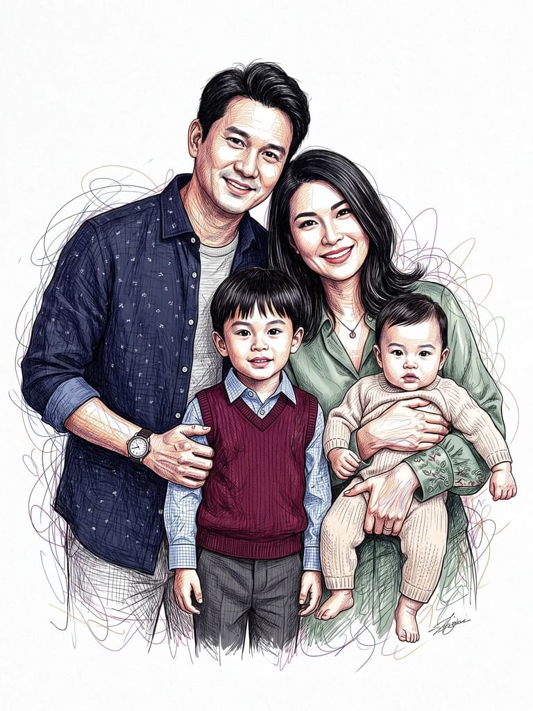 Colorful Scribble Art Style Family Portrait (Variation 6)