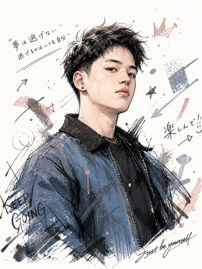 Trendy Anime Grunge Style Portrait Illustration (Variation 7)