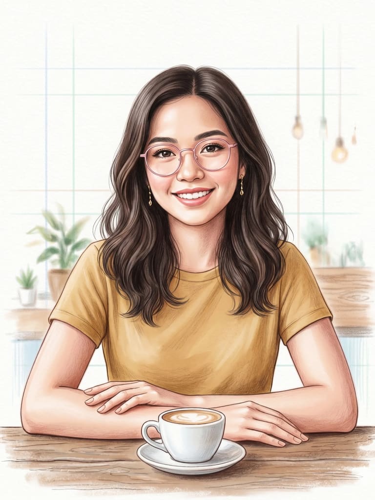Soft Pastel Aesthetic Cafe Girl Illustration (Variation 4)