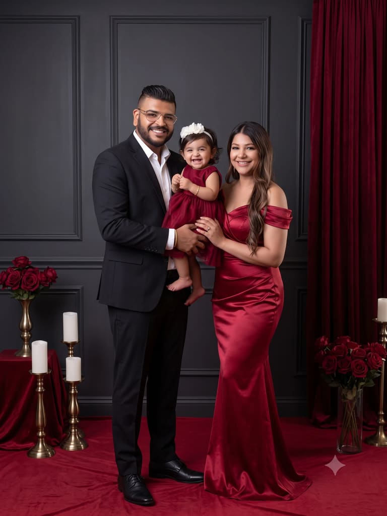 Luxury Crimson Formal Family Photoshoot Portrait (Variation 4)
