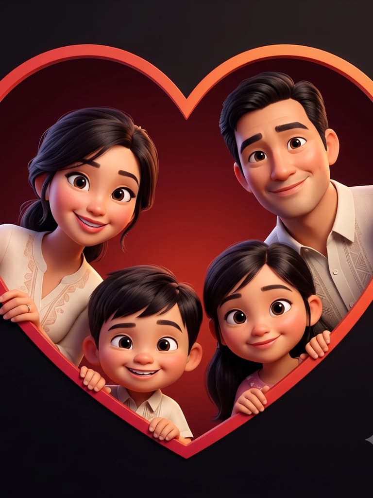 3d Animated Family Portrait in Heart Frame Portrait (Variation 5)
