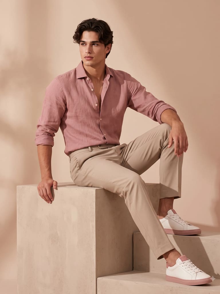 Pink Linen Shirt Fashion Prompt for Men