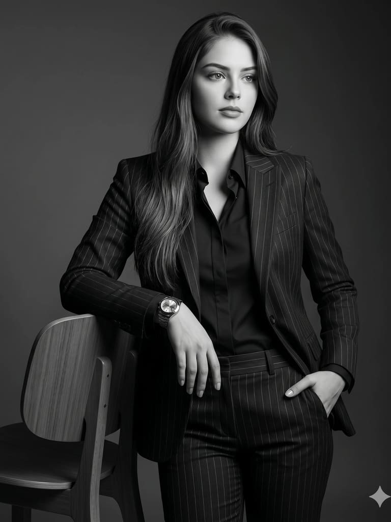 Pinstripe Confidence Black Portrait (Variation 4)