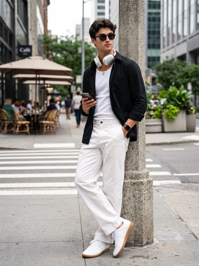 Urban Street Style Boy Leaning on Pillar Portrait (Variation 2)