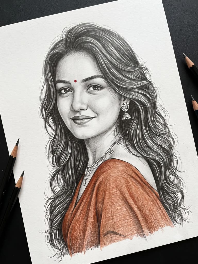 Graphite & Color Female Sketch (Variation 2)