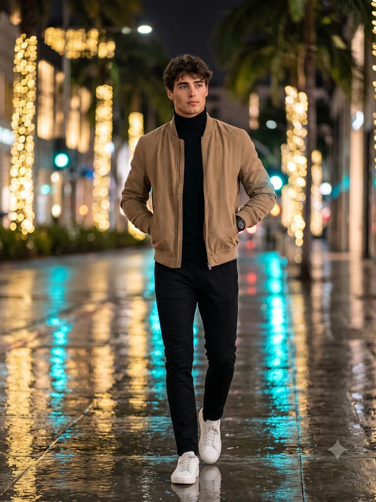 Stylish Man Walking on City Night Portrait (Variation 3)