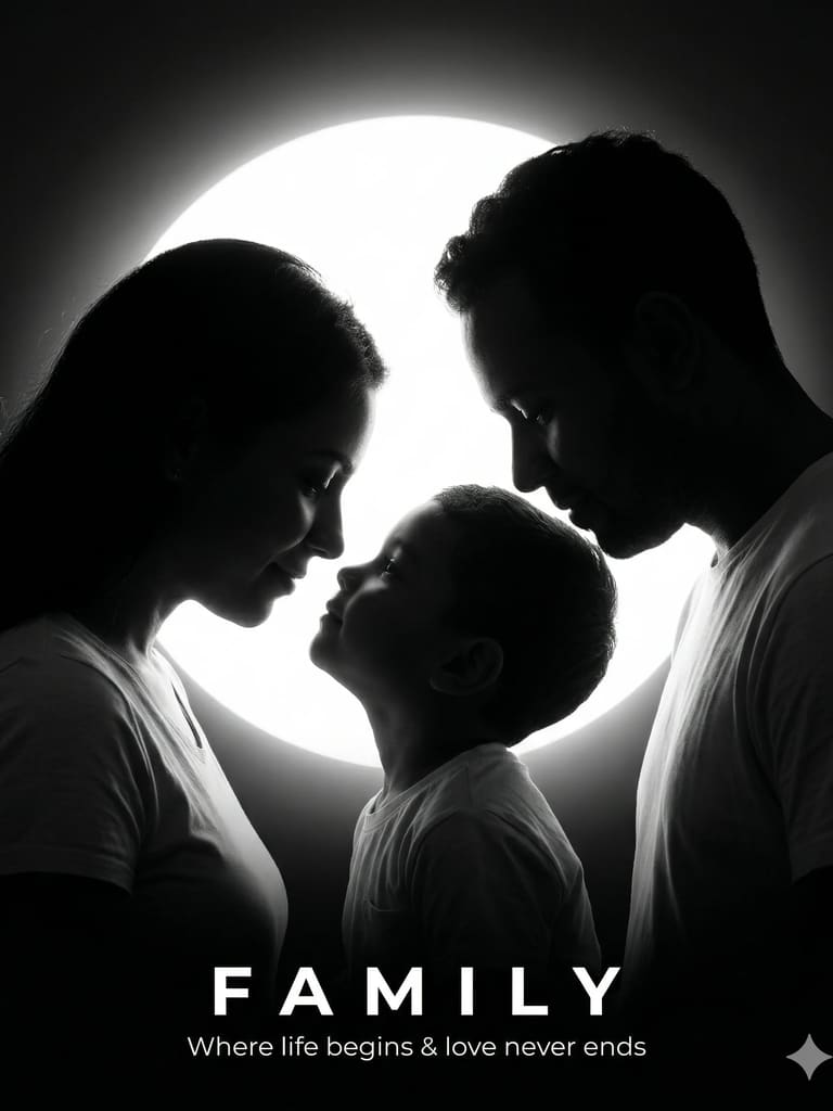 Inspirational Family Silhouette Black and White Art (Variation 4)
