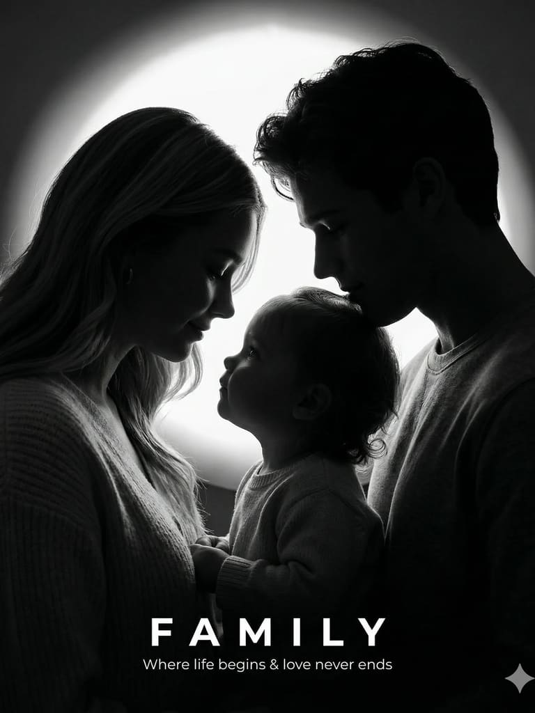 Inspirational Family Silhouette Black and White Art (Variation 2)