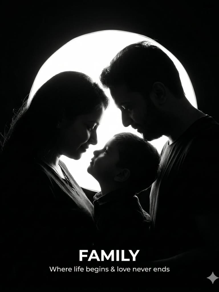 Inspirational Family Silhouette Black and White Art (Variation 3)
