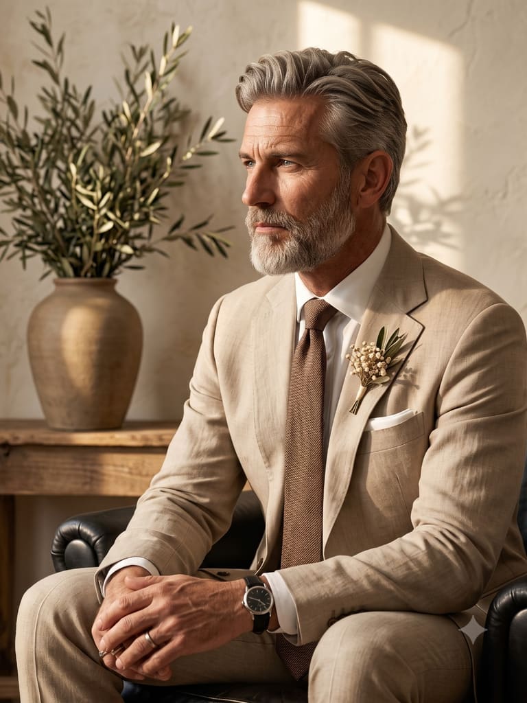 Distinguished Gentleman in Tan Linen