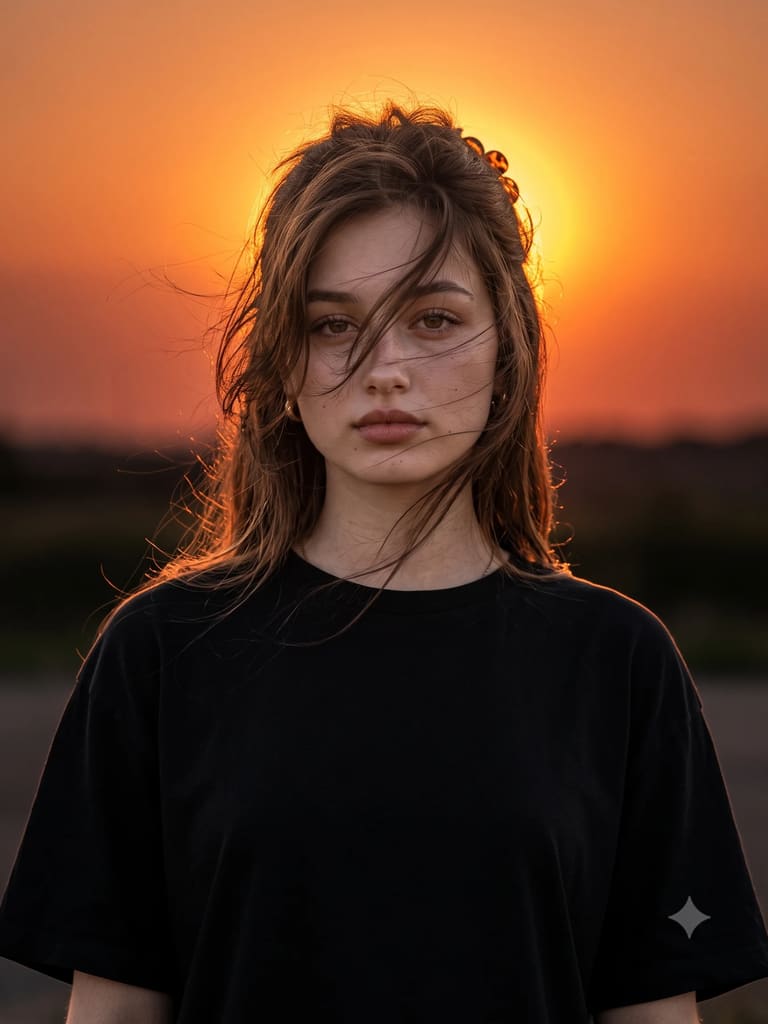 Golden Hour Windblown Hair Portrait (Variation 4)