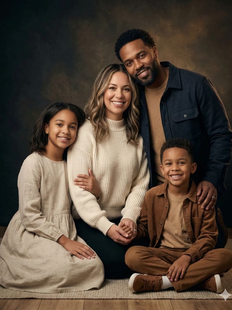 Cheerful Family Studio Portrait with Natural Smiles (Variation 3)