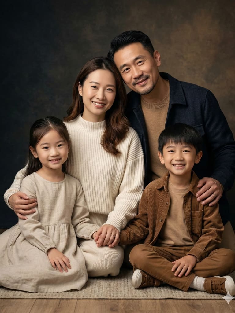 Cheerful Family Studio Portrait with Natural Smiles (Variation 2)