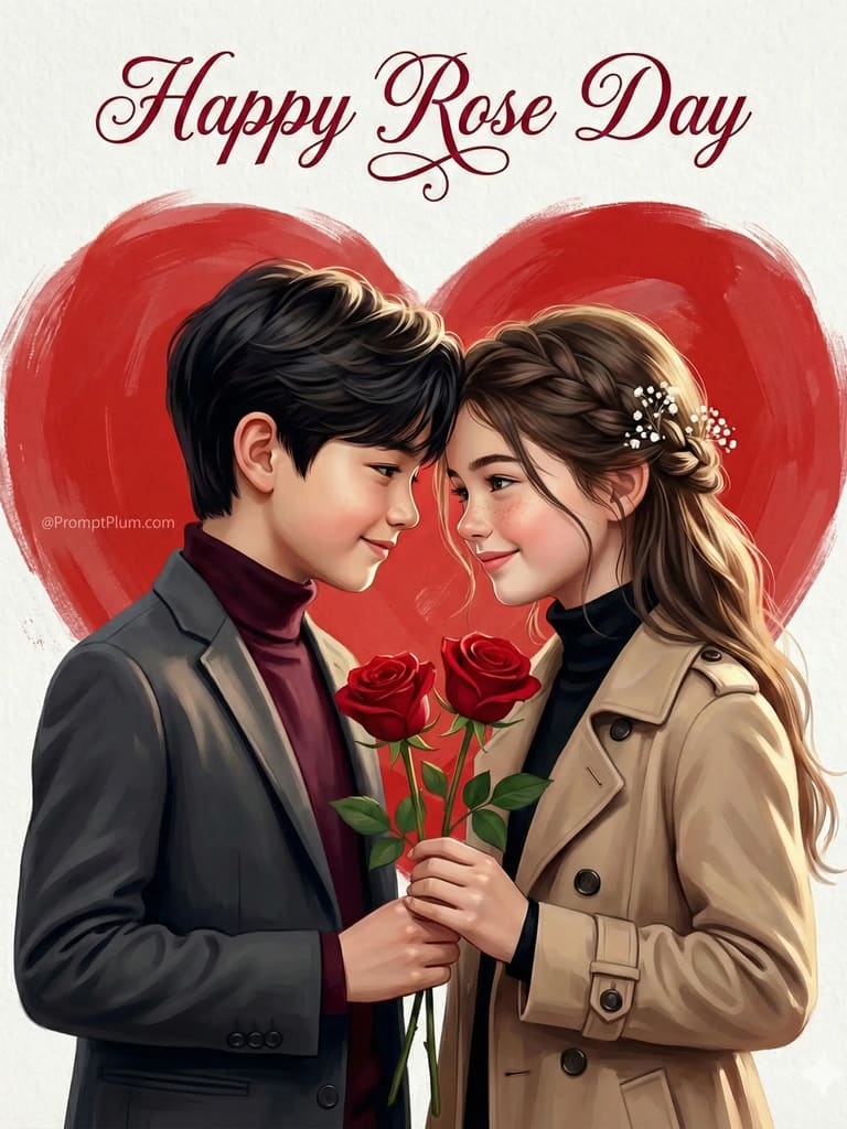 Rose Day Celebration Couple Greeting Illustration (Variation 3)