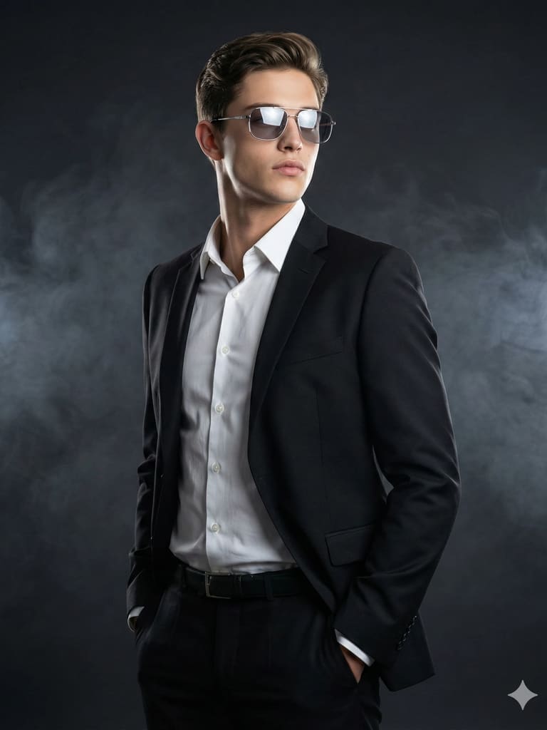 Obsidian Black Suit Smoke Sunglasses Men Portrait (Variation 2)