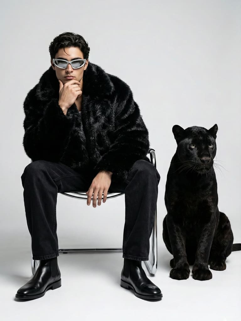 High Fashion Man with Black Panther Portrait (Variation 2)