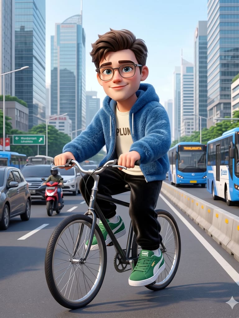 The Happy Cyclist 3d Caricature Portrait (Variation 2)