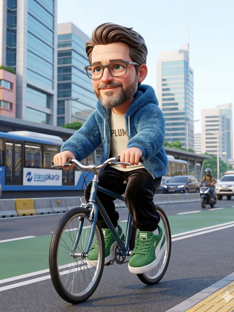The Happy Cyclist 3d Caricature Portrait (Variation 4)