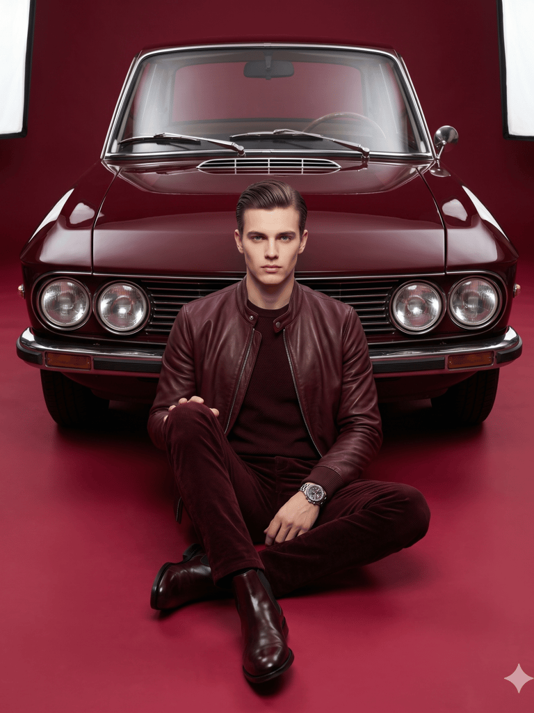 Heritage Drive Vintage Car Outdoor Men Fashion Portrait (Variation 3)